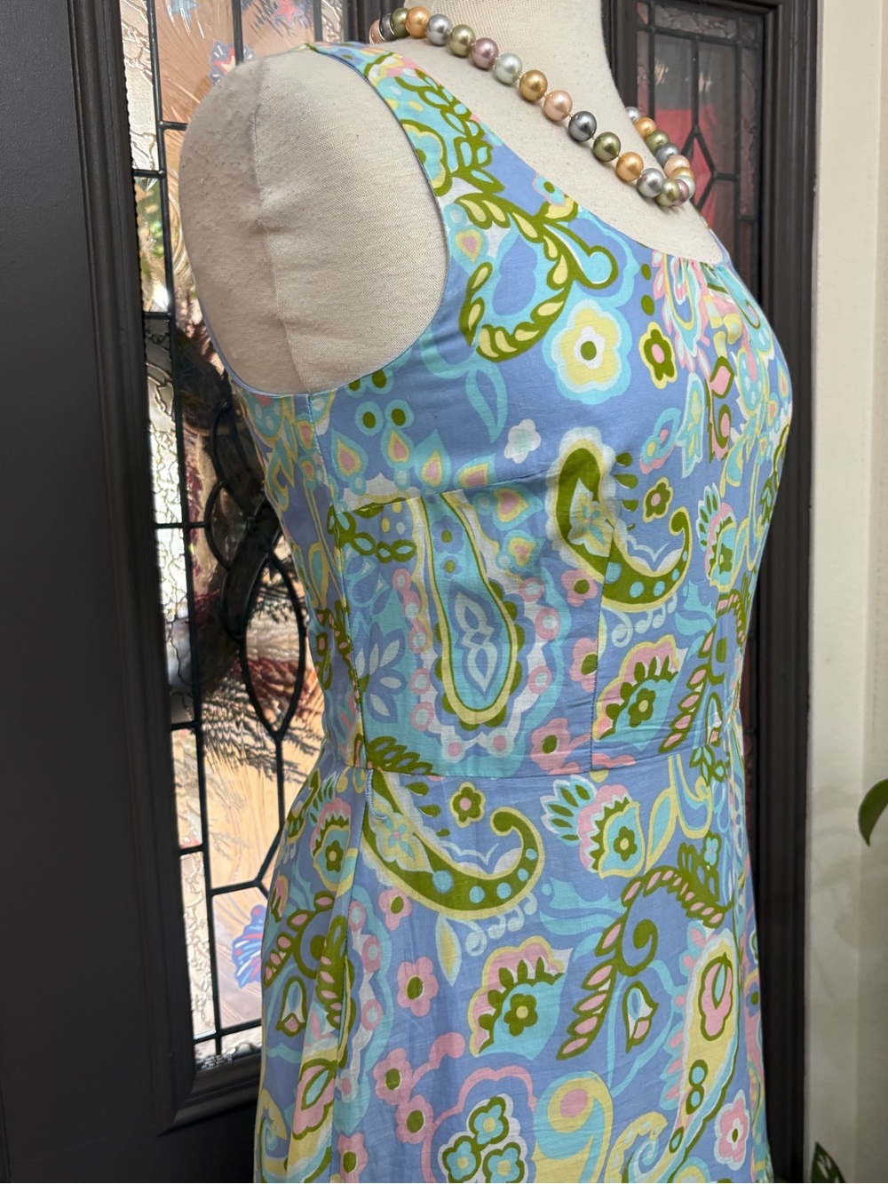 Talbots Volie 100% Cotton Sleeveless Blue Paisley Maxi Fit and Flare Dress - Picture 5 of 13
